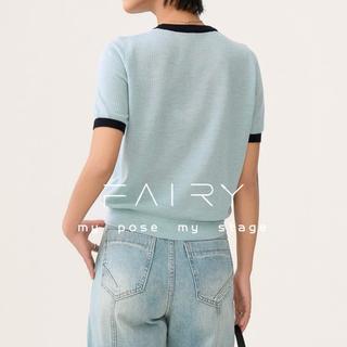 秋水伊人 Fairy系列 含绵羊毛 撞色宽松 短袖针织衫