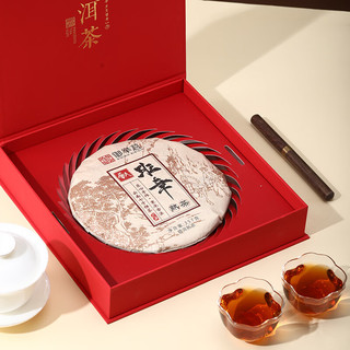 御举茗2017年普洱熟茶357g 老班章普洱茶礼盒熟茶 云南熟普洱茶饼 单饼礼盒
