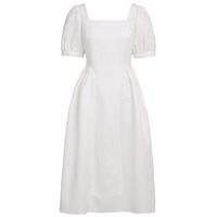 春装 肌理感提花方领公主裙泡泡袖连衣裙女