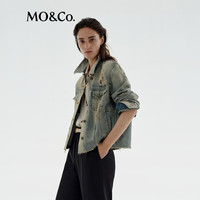 MO&Co./摩安珂 重工洗磨 女士牛仔夹克  牛仔蓝色 S