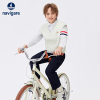 navigare 儿童马甲男童时尚内搭保暖毛衫中大童学院女童可外穿针织背心 白色 120