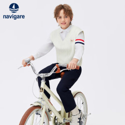 navigare 儿童马甲男童时尚内搭保暖毛衫中大童学院女童可外穿针织背心 白色 120