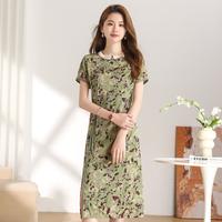 艾莱莹 2025夏季款国风盘扣印花改良旗袍连衣裙女A字裙