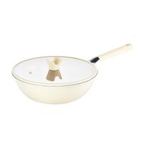 京东京造 炒锅 不粘炒菜家用电磁炉好锅陶瓷【有钛】30cm奶油白 【升级钛陶】不粘炒锅 30cm