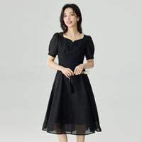 法式桃心领长款连衣裙女高级感2025夏季精致高腰显瘦裙子