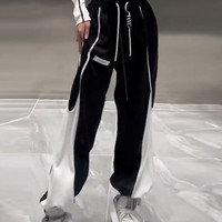 设计感拼接撞色时尚运动卫裤女2025年秋季加绒宽松休闲高腰束脚裤
