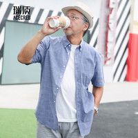 老爸夏装短袖衬衫爸爸夏季衬衣中老年人男装中年老人爷爷纯棉衣服