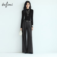 伊芙丽基础款半高领100%可机洗羊毛打底衫女修身2025秋装 黑色 半高领 M