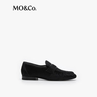 MO&Co.【NOIR系列】乐福鞋2025秋棕褐色细绒羊皮革平底MBE3SHS005 墨黑色 35