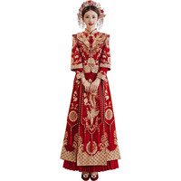 H-KED【囍结良缘】中式结婚礼服新娘新郎唐装秀禾服出嫁敬酒服 披肩秀禾服无头饰 XL （115-125斤）