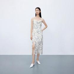 LILY 夏款别致印花洋气荡领吊带裙连衣裙