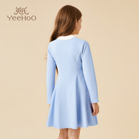 英氏（YEEHOO）儿童裙子女童连衣裙秋季时尚淑女公主裙秋装学院洋气中大童装 学院绮梦冰晶蓝 110