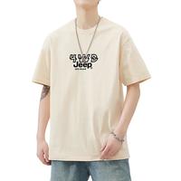 吉普【纯棉上衣男】2025夏季男士短袖t恤时尚百搭上衣薄款运动t恤男 M 杏色