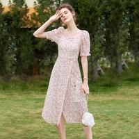 【方领泡泡袖碎花裙】夏装新女士欧若风小甜美高腰连衣裙有大码