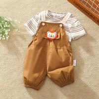 小猪响当当 XZXDD 夏季男童玩偶背带裤套装婴幼童小童条纹短袖可爱男孩子卡通两件套