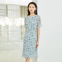 【精致休闲】夏日中长款轻薄短袖连衣裙女荷叶边优雅碎花裙