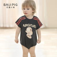 巴厘小猪婴儿包屁衣夏天新生儿三角哈衣爬服短袖夏季薄款衣服男宝宝连体衣 石墨灰 80cm