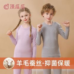 顶瓜瓜 羊毛蚕丝儿童保暖内衣套装秋冬男童女童德绒秋衣秋裤中大童