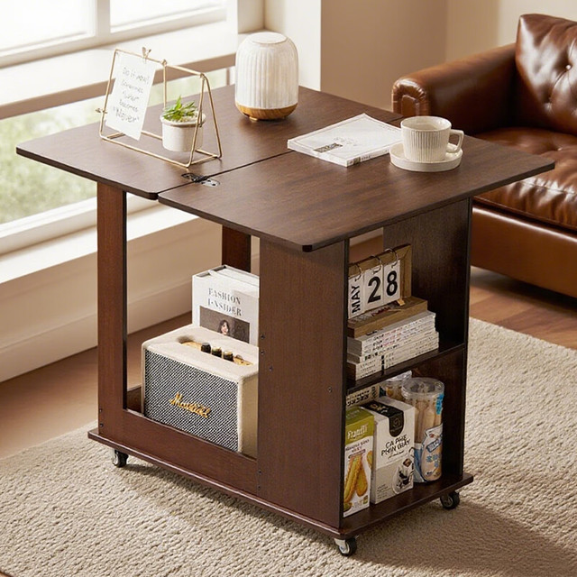 老竹匠 可移动边几客厅茶几沙发边桌多功能中古折叠茶台桌置物架角几边柜
