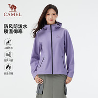 骆驼(CAMEL)户外软壳衣防风防水外套加绒保暖锁温抗静电A25CATG178轻霜白M 轻霜白,女