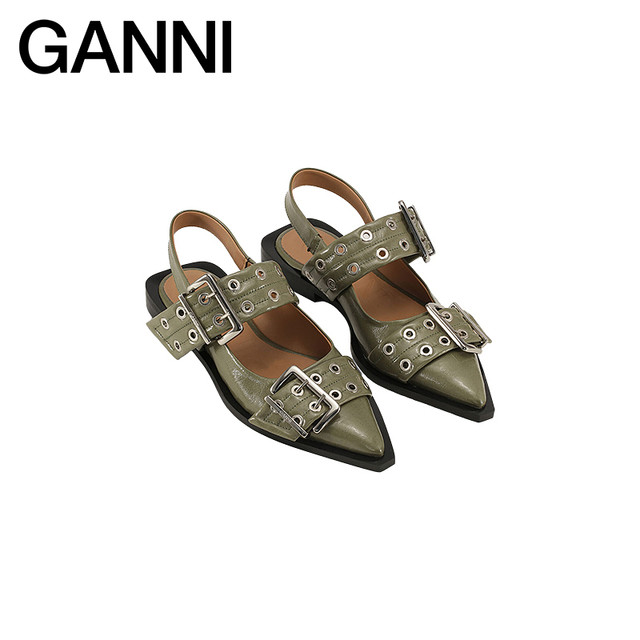 88VIP：GANNI 女鞋  橄榄绿皮革芭蕾鞋平底鞋凉鞋 S2648861