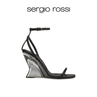88VIP：sergio rossi SR女鞋EVANGELIE系列坡跟一字带高跟鞋凉鞋