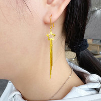 千影 CINYIN 黄金耳坠女款9999足金耳环素金耳饰五角星长流苏生日礼物送女朋友 重约3.56-3.9g(含工费35)
