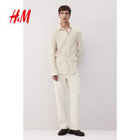 H&M男装衬衫2025夏季新款时尚长袖标准版型亚麻混纺衬衣1256945