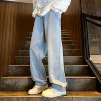 春款泼墨牛仔裤男休闲裤男男士裤子男士牛仔裤阔腿直筒裤