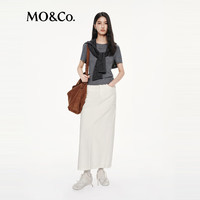 MO&Co.【C+系列】半身裙2025秋土耳其棉高腰直筒开叉白色MBE3SKT026 牛仔白色 L