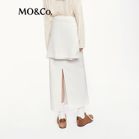 MO&Co.【C+系列】半身裙2025秋土耳其棉高腰直筒开叉白色MBE3SKT026 牛仔白色 M