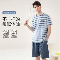 【100%纯棉】睡衣男夏季薄款圆领短裤家居服套装休闲外穿