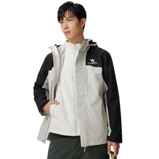 移动端、京东百亿补贴：骆驼 冲锋衣三合一抓绒内胆秋冬户外暴雨级防水防风外套登山服 A13CA70125，冰晶灰色/幻影黑， M