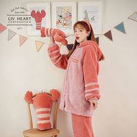 LIV HEART 日本LIVHEART乐町联名龙虾情侣加厚保暖家居服可爱可外穿女睡衣