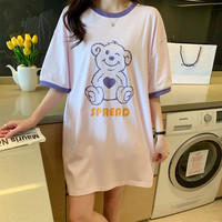 唐狮 [1.5折价47元]唐狮夏季连衣裙女俏皮可爱风圆领撞边图案长款t恤小个子百搭