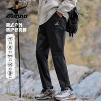 美津浓 户外2024软壳裤男弹力冲锋裤防风防水速干登山裤 黑色 XL