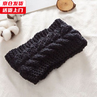槿城 杨超越同款宽边发带秋冬运动针织毛线月子束发带女保暖头巾发箍 麻花发带-黑色
