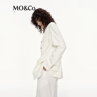 MO&Co.【C+系列】假两件西装2025秋无领垫肩廓形中性外套MBE3BLA019 米白色 XS /155