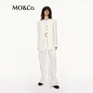 MO&Co.【C+系列】假两件西装2025秋无领垫肩廓形中性外套MBE3BLA019 米白色 XS /155