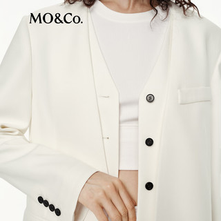 MO&Co.【C+系列】假两件西装2025秋无领垫肩廓形中性外套MBE3BLA019 米白色 XS /155