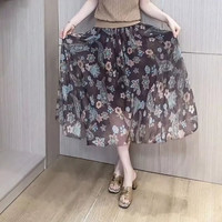 Lauaird 雪纺半身裙女中长款小碎花高腰夏季薄款半裙大裙摆a字长裙子松紧 碎花 均码 85-145斤