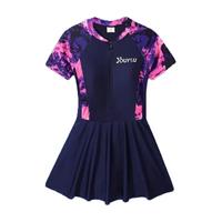 梵迪拉泳衣女温泉显瘦连体裙游泳馆速干保守泳装三件套101804A紫色M M (80-93斤)