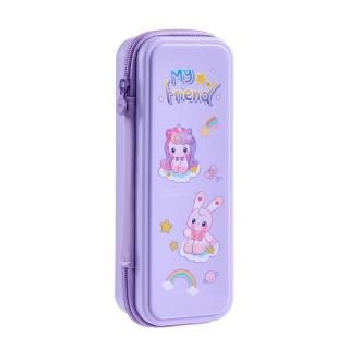 得力 卡通PP笔袋 可爱笔盒 轻量便携大容量收纳文具盒 紫BC443