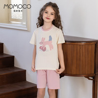 MOMOCO玛米玛卡儿童夏季薄款凉感睡衣套装女童家居服短袖短裤套装 嬉戏小兔(圆领) 120 【110-120CM】【40-50斤】