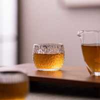 茶具专柜日式双层手工耐热玻璃杯茶杯不烫手隔热单杯锤纹冰川水晶