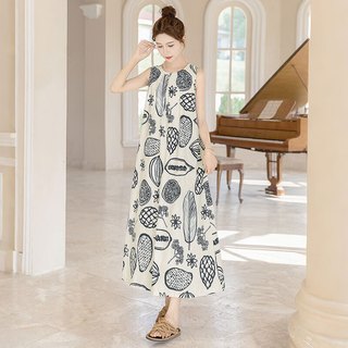 丝柏舍 SPECIAL印花连衣裙2025夏季新款女装时尚圆领宽松腰无袖背心裙