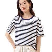 初申 复古条纹 女士短袖T恤 绿色短袖 2XL