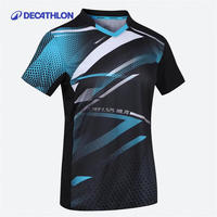 迪卡侬 DECATHLON 女式乒乓球运动T恤短袖羽毛球服湖蓝色XXS-4874134