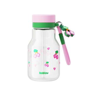 花伴森 玻璃吸管杯女生水杯耐高温牛奶可爱夏日便携杯子