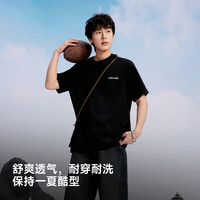 美特斯邦威T恤男士2025秋季印花美式宽松短袖恤亲肤柔软体恤 175/96A/L 子夜黑